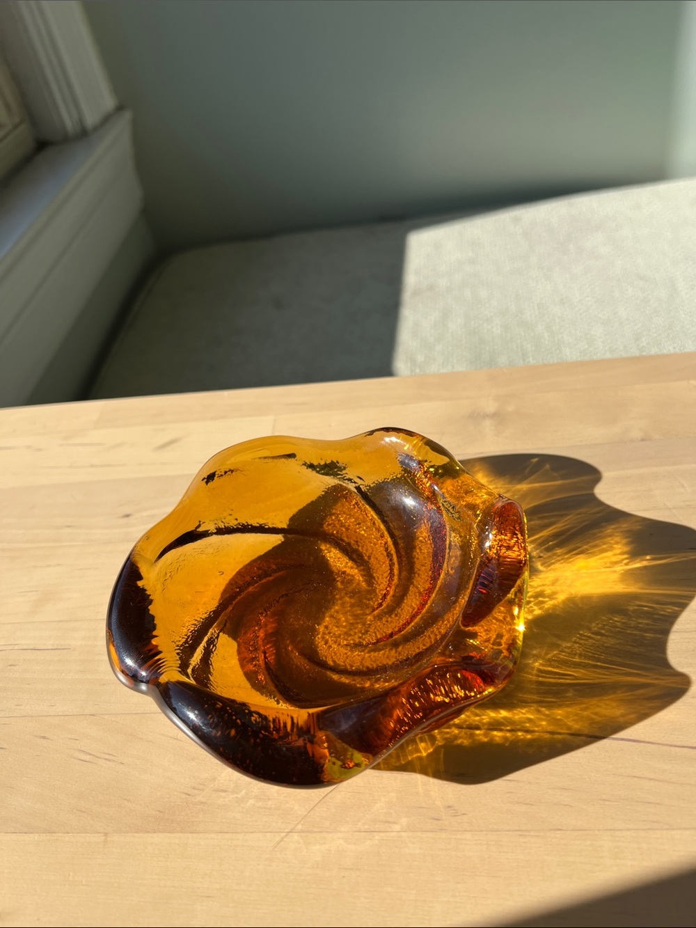 Vintage Amber Glass Swirl Decorative Bowl - Home Art